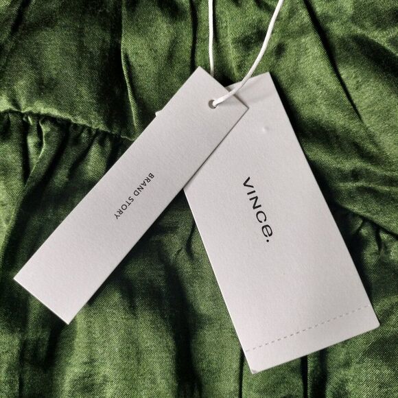 Vince Women's Size 4 Herb Metallic Green Smocked Midi Skirt - Picture 12 of 12